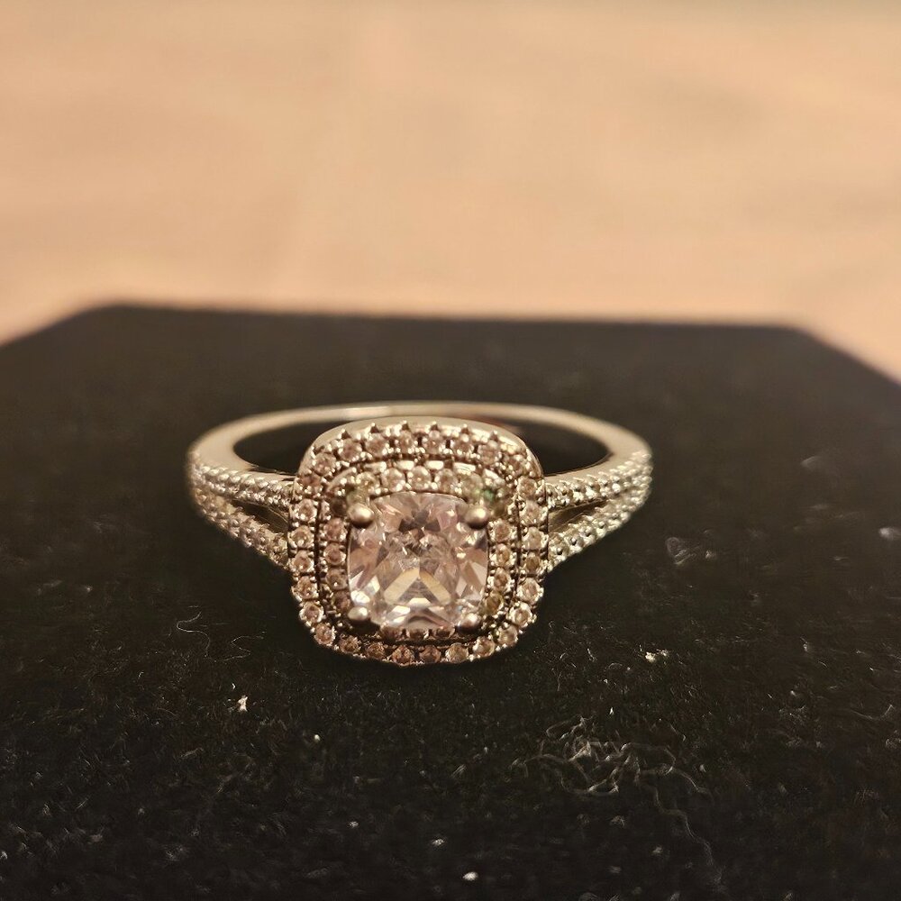 Silver Tone Zirconia in a Double Halo Setting